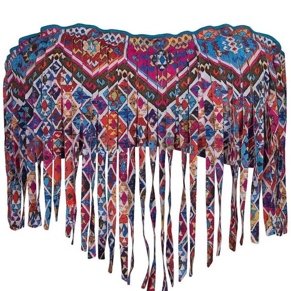 Lucky Brand Cafe Print Fringe Bandeau Bikini Top - Picture 2 of 8